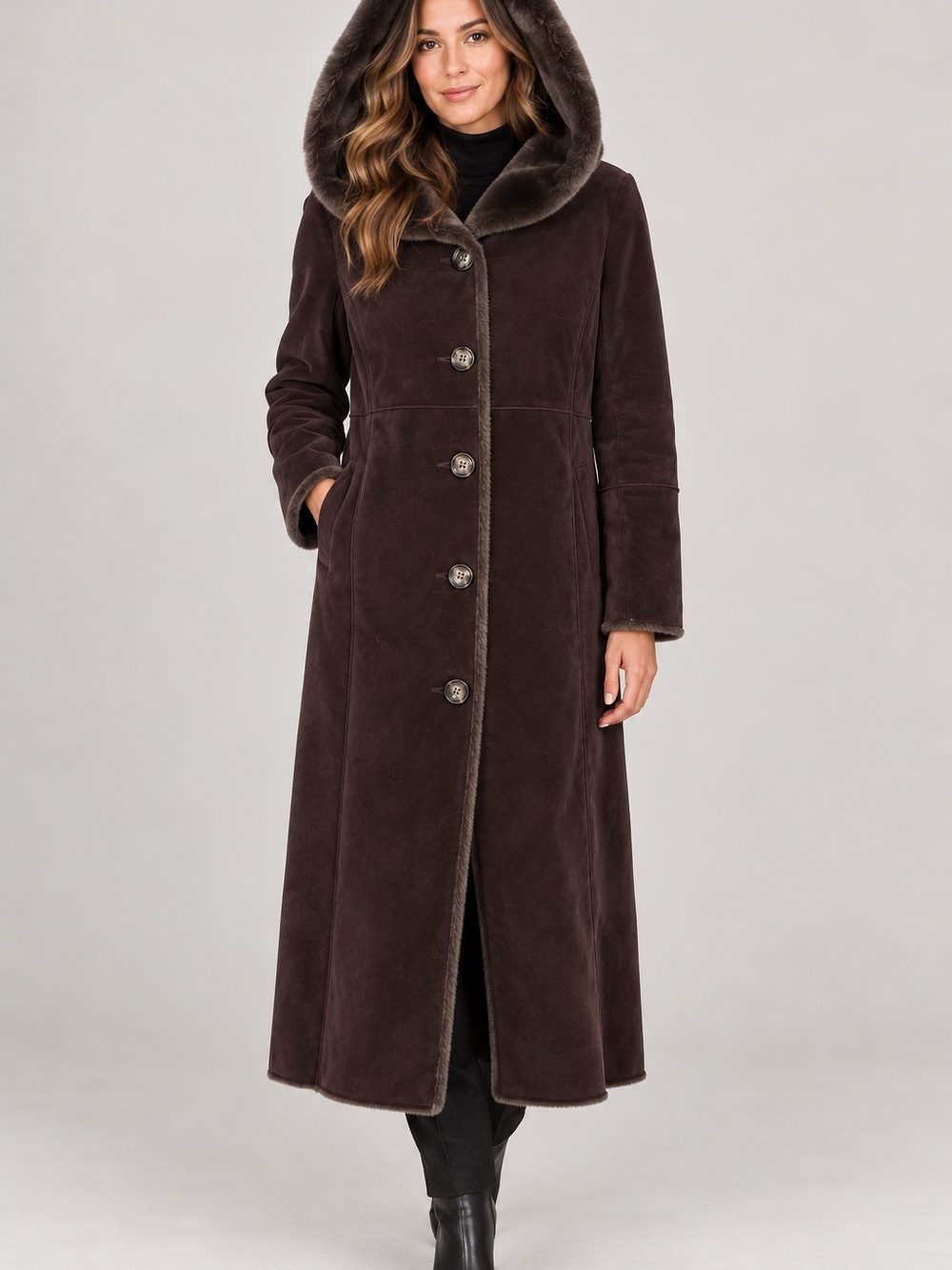 🤎MAKE OFFER🤎 Calvin Klein Long Hooded Faux Suede Fur Trim Warm Coat Size Medium